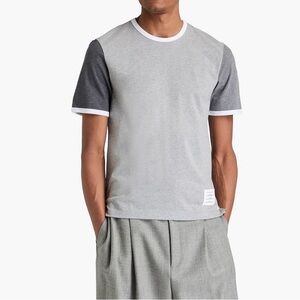 Thom Browne Tonal Grey Ringer T-Shirt 100% Cotton Men Japan Size 1=S